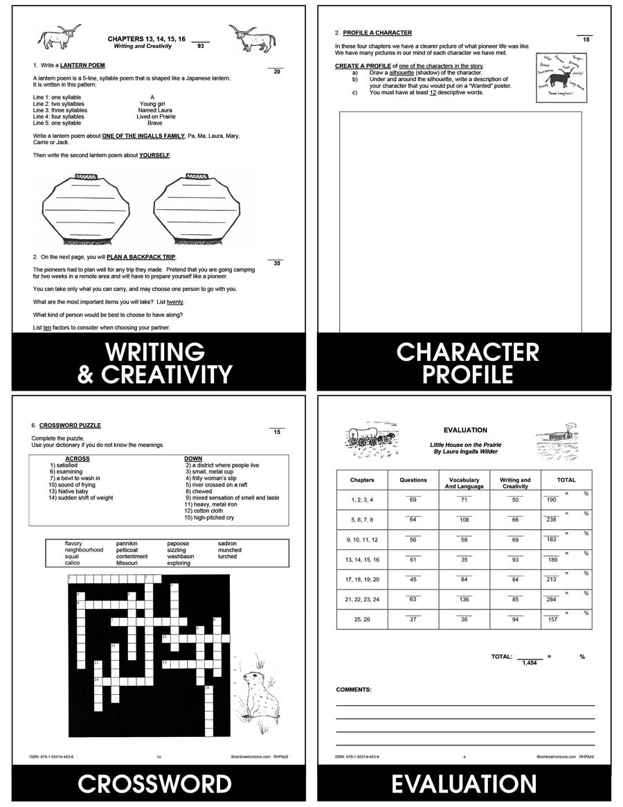 Little House On The Prairie Novel Study Grades 4 To 7 Print Book Lesson Plan Rainbow