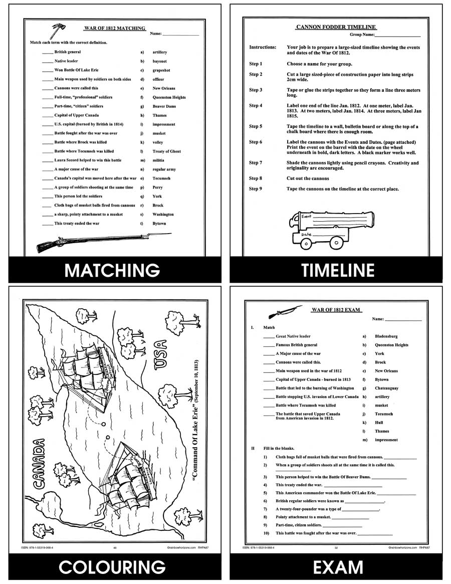 War of 11 - Grades 11 to 11 - Print Book - Lesson Plan - Rainbow Intended For War Of 1812 Worksheet