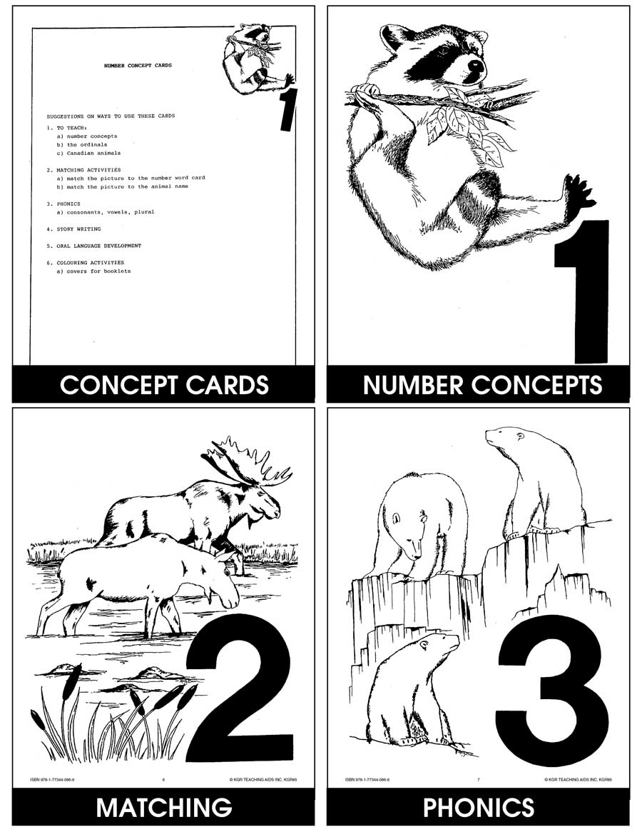 NUMBER CONCEPT CARDS 1-10 (ANIMAL PICTURES) Gr. K-3 - eBook