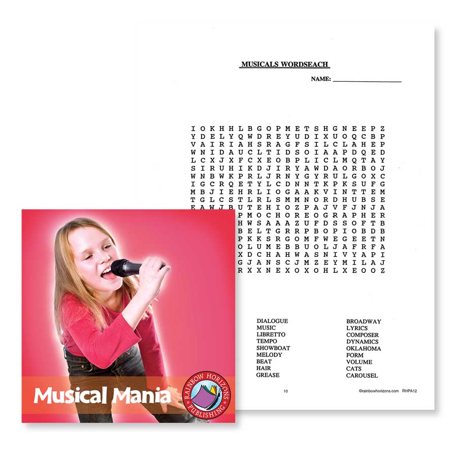 usical Mania: Musicals Wordsearch Gr. 6-8 - WORKSHEET - eBook