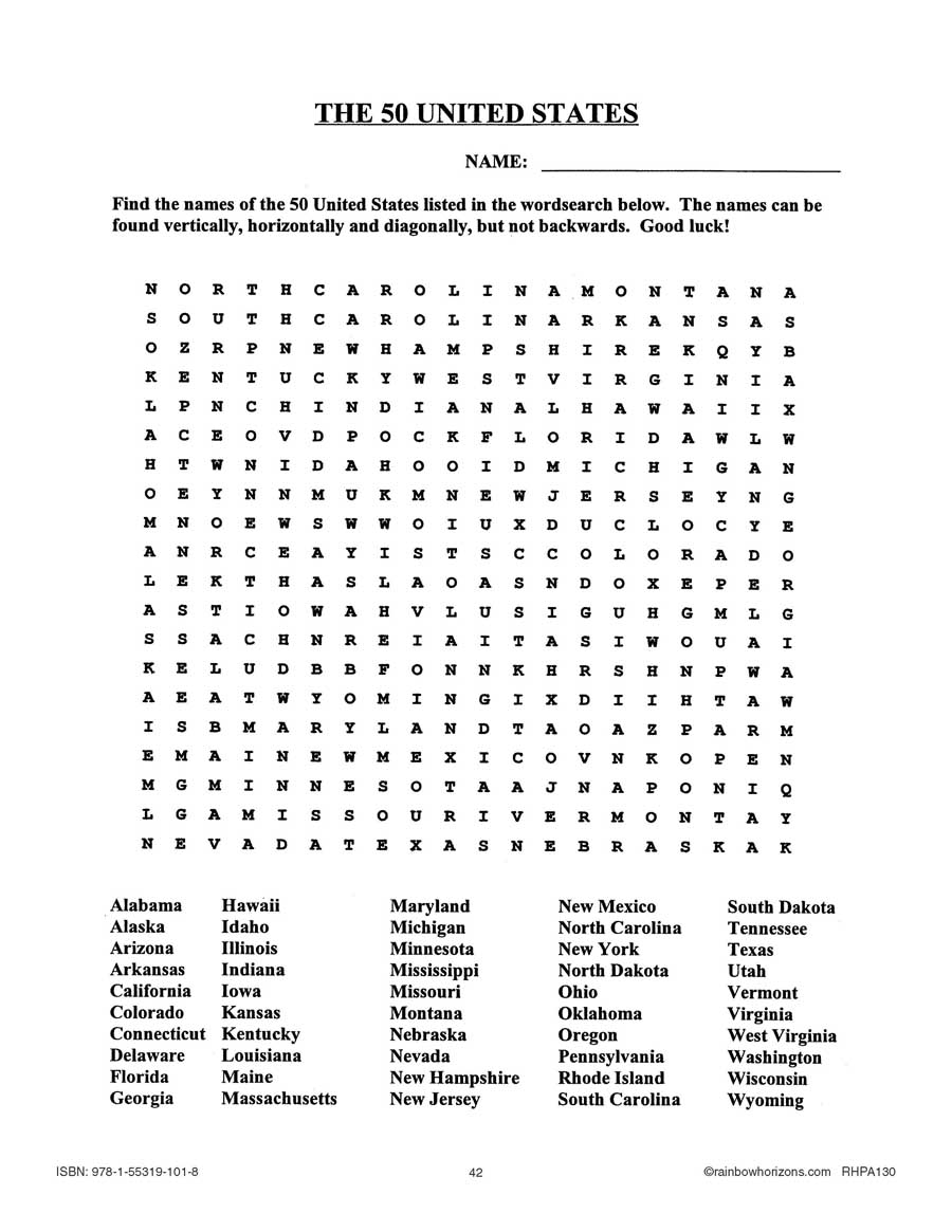 Canada And Its Trading Partners: The 50 United States Word Search Gr. 4-6 - WORKSHEET - eBook