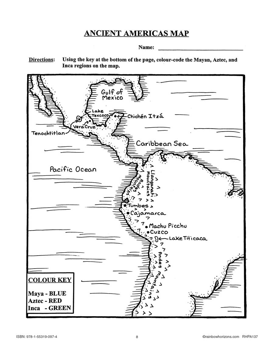 Ancient Maya, Aztecs & Incas: Ancient Americas Map Gr. 4-6 - WORKSHEET - eBook
