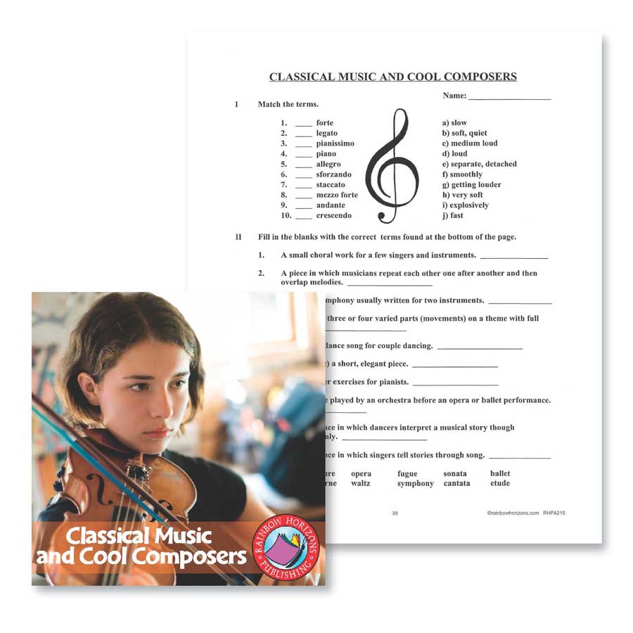 Classical Music and Cool Composers: Test - WORKSHEET - Grades 6 to 8